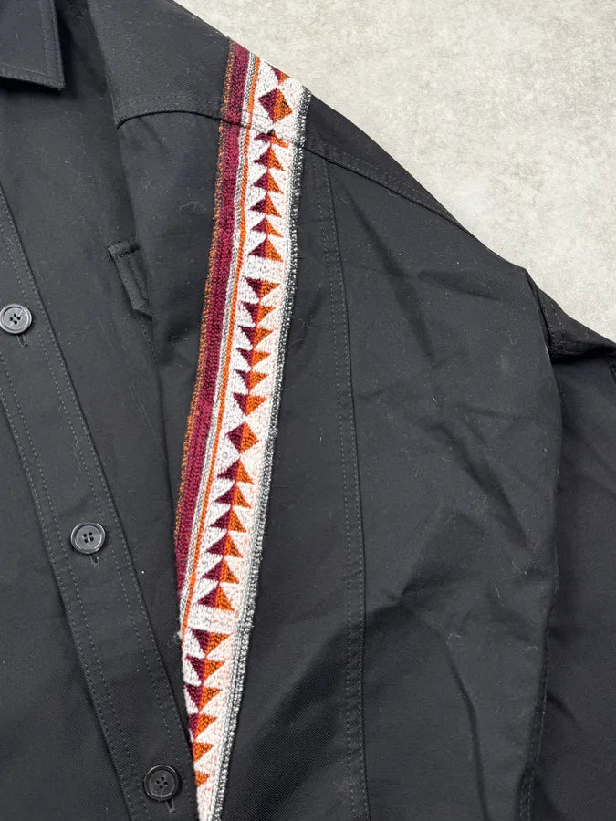 AW2022 Emporio Armani Black Tribal Embroidered Trucker Shirt Jacket WAEbBwG 8