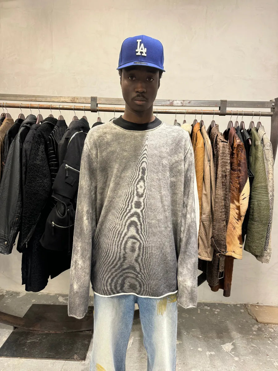 SS2022 Emporio Armani Blurred Extravagant Mirage Grey Wool Sweater (XL) 3