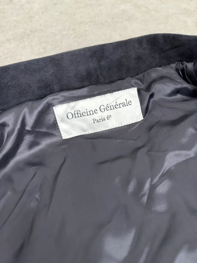 SS2022 Officine Generale Navy Suede Leather Buttoned Classy Jacket tbiyrzc 10