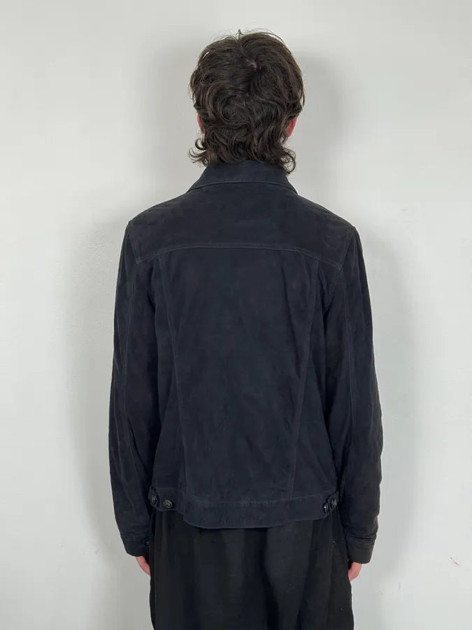 SS2022 Officine Generale Navy Suede Leather Buttoned Classy Jacket tbiyrzc 2