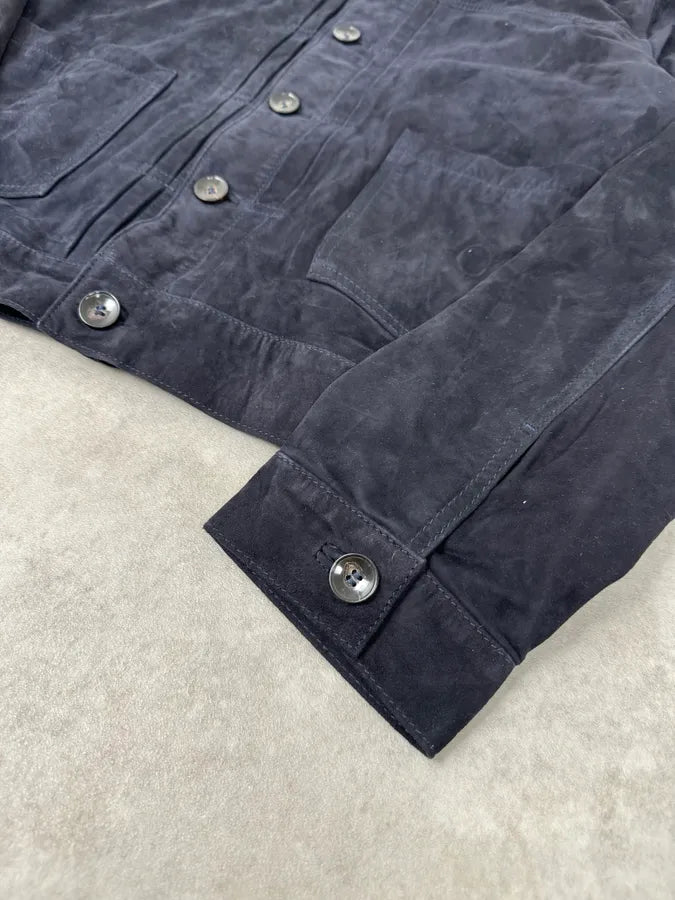 SS2022 Officine Generale Navy Suede Leather Buttoned Classy Jacket tbiyrzc 5