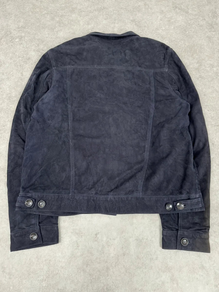 SS2022 Officine Generale Navy Suede Leather Buttoned Classy Jacket tbiyrzc 8