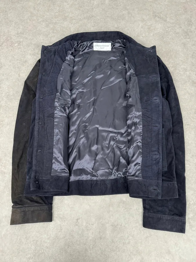 SS2022 Officine Generale Navy Suede Leather Buttoned Classy Jacket tbiyrzc 9