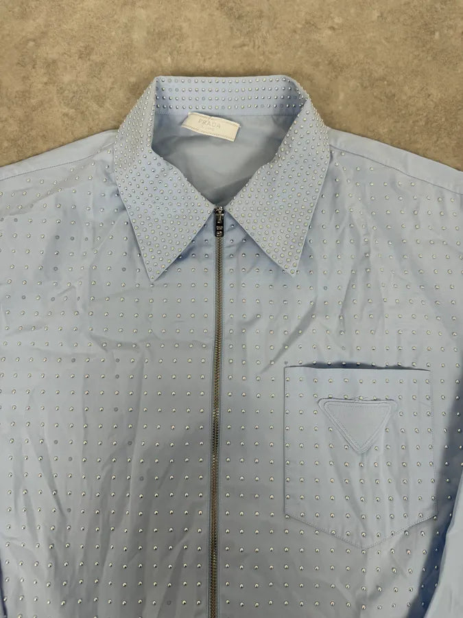SS2022 Prada Baby Blue Signature Studded Jacket ssDWDef 4
