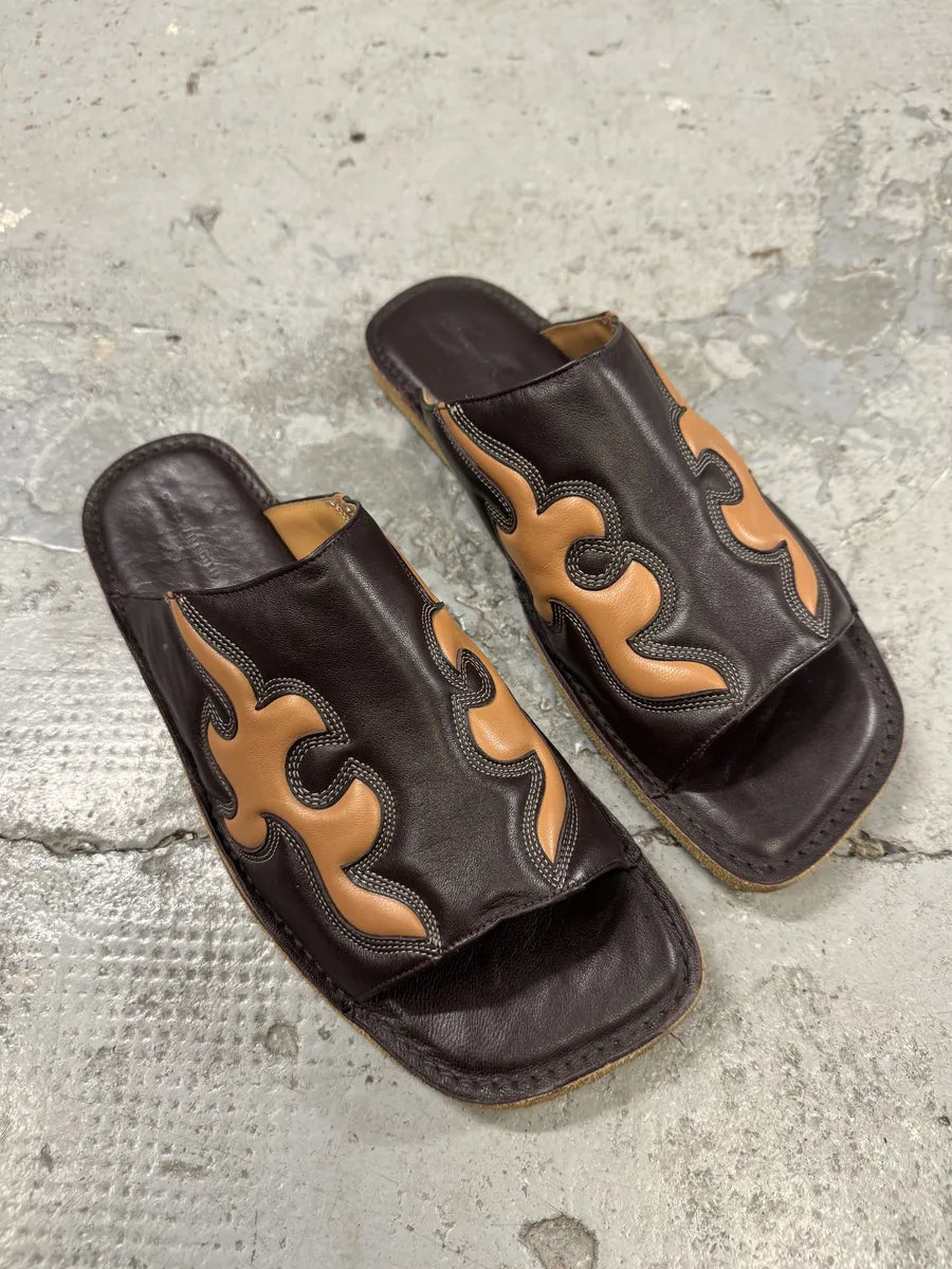 SS2023 Dries Van Noten Black & Brown Cowboy Leather Slippers YPutmzP 1