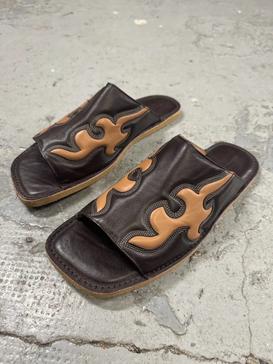 SS2023 Dries Van Noten Black & Brown Cowboy Leather Slippers YPutmzP 2