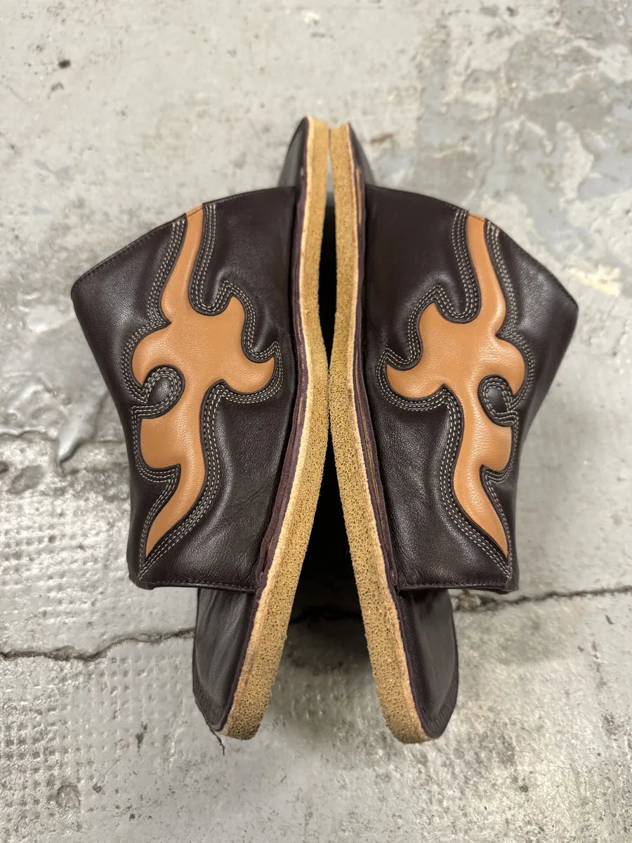 SS2023 Dries Van Noten Black & Brown Cowboy Leather Slippers YPutmzP 3