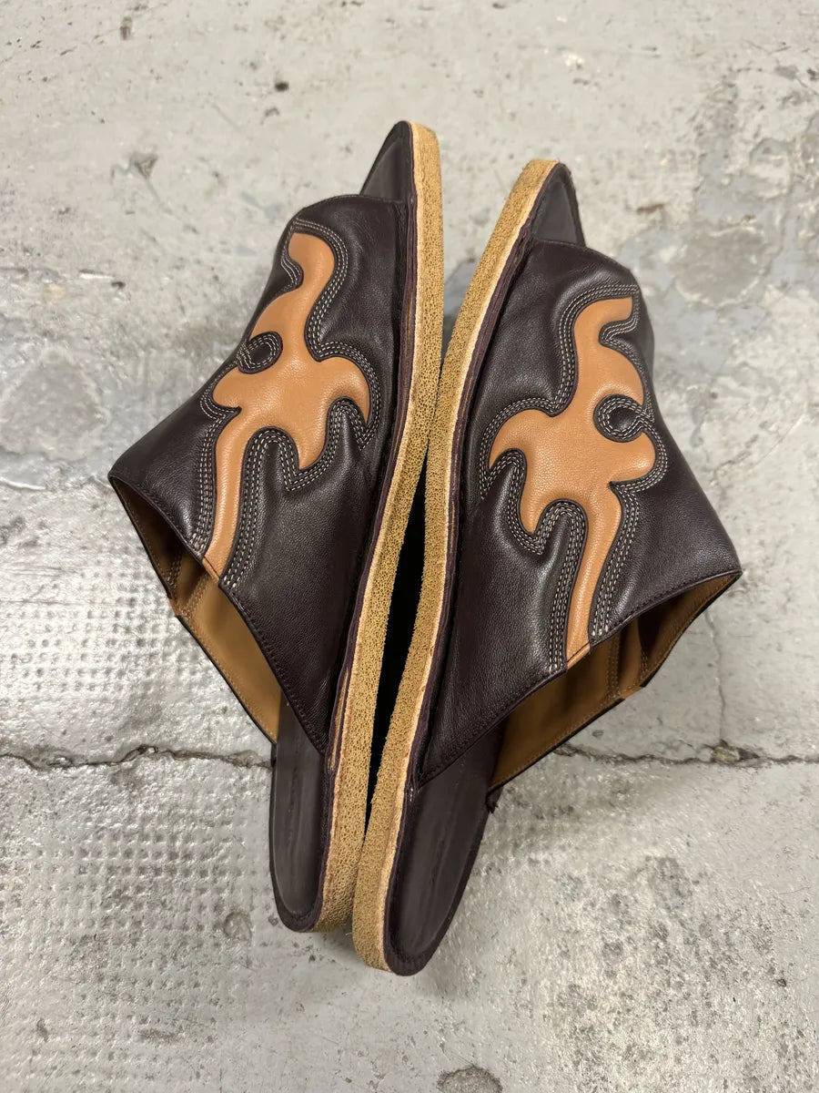 SS2023 Dries Van Noten Black & Brown Cowboy Leather Slippers YPutmzP 5