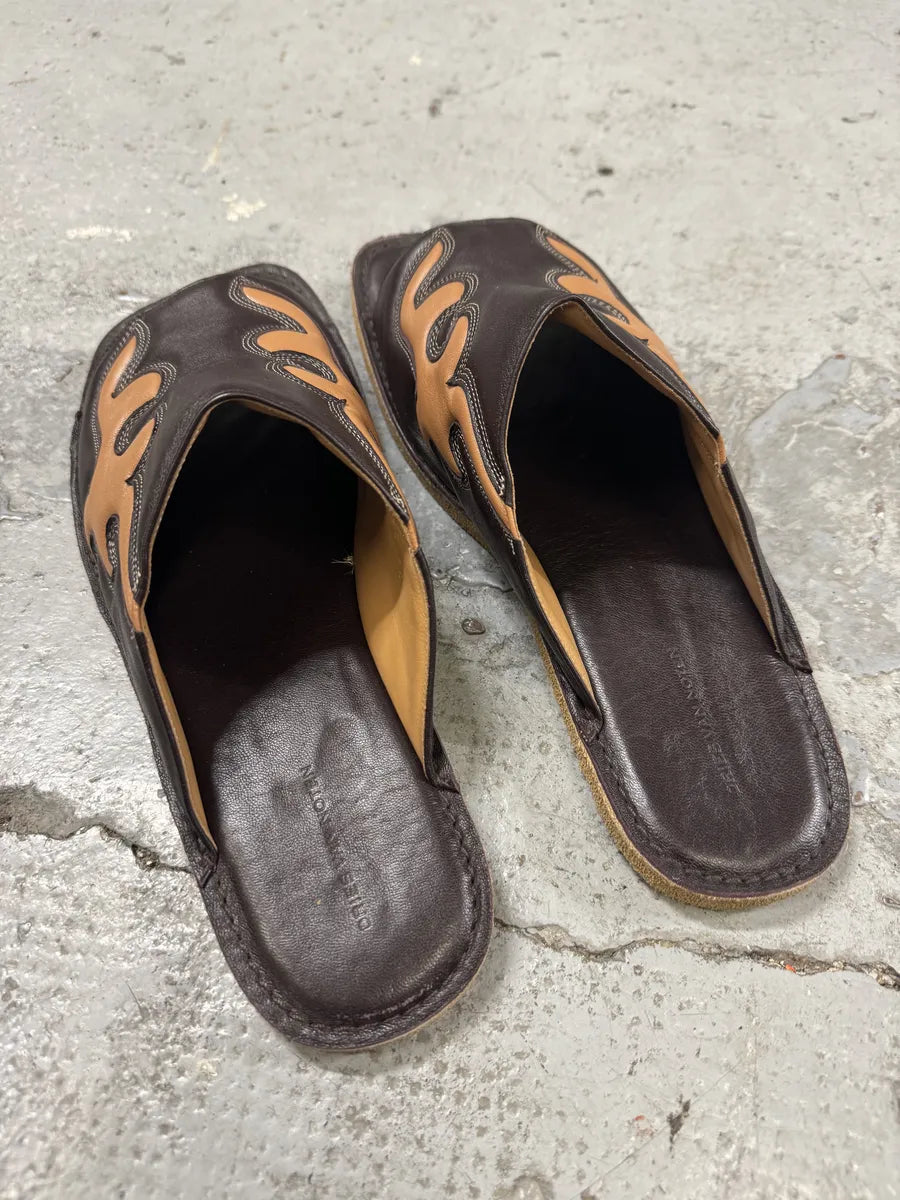 SS2023 Dries Van Noten Black & Brown Cowboy Leather Slippers YPutmzP 7