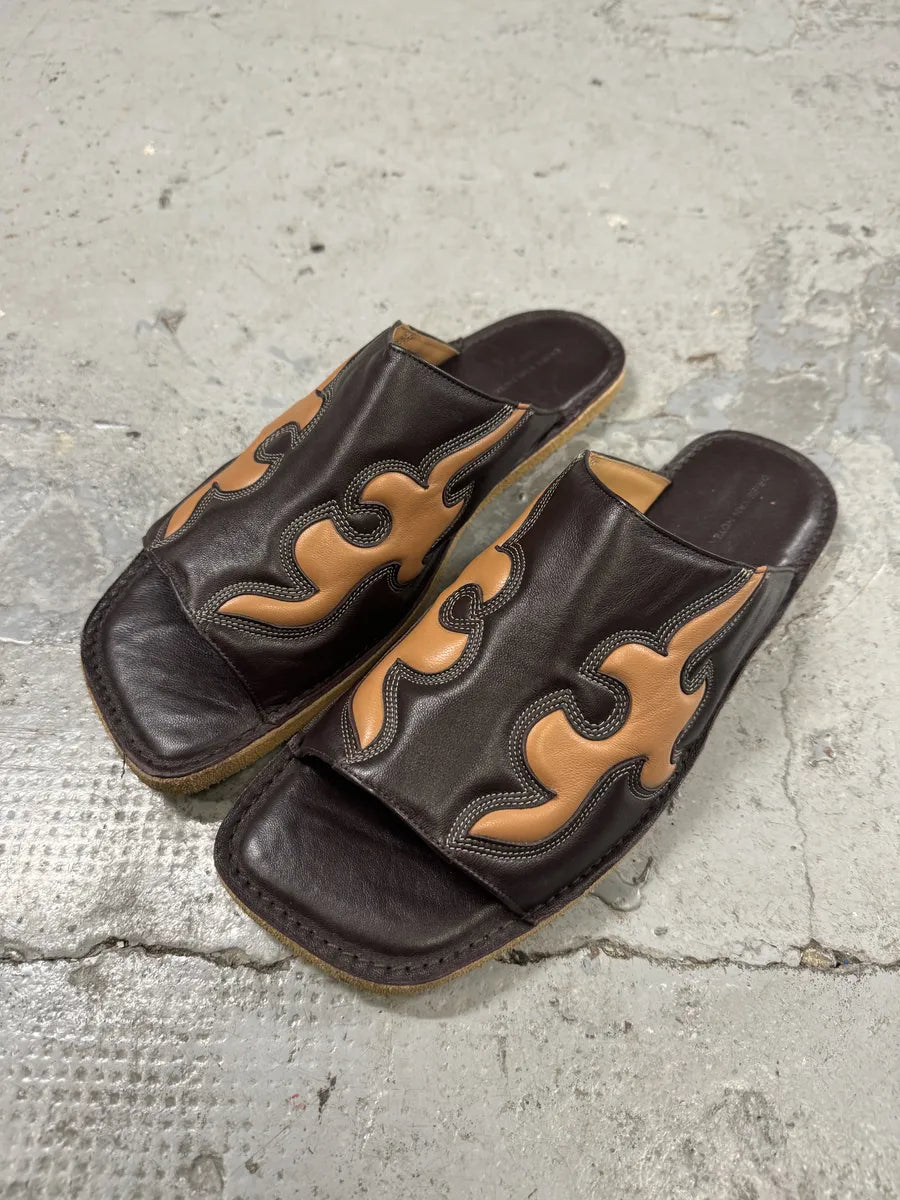 SS2023 Dries Van Noten Black & Brown Cowboy Leather Slippers YPutmzP 8