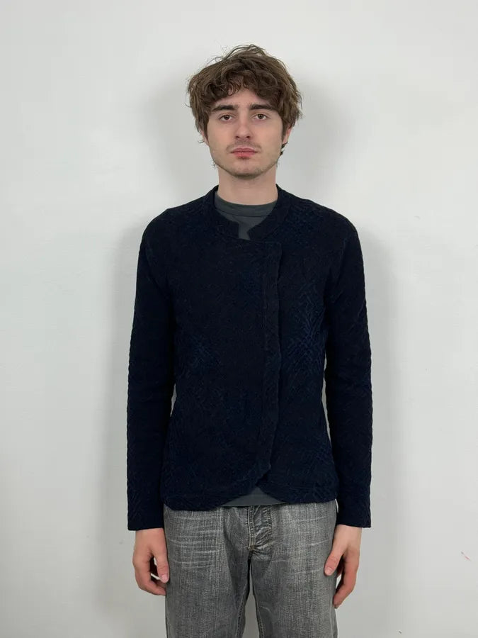 SS2023 Emporio Armani Asymmetrical Navy Textured Jacket eykFKsa 1