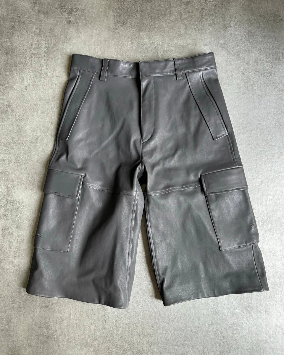 SS2023 Givenchy 1/1 Sample Grey Leather Brut Cargo Shorts qbvdEHt 0