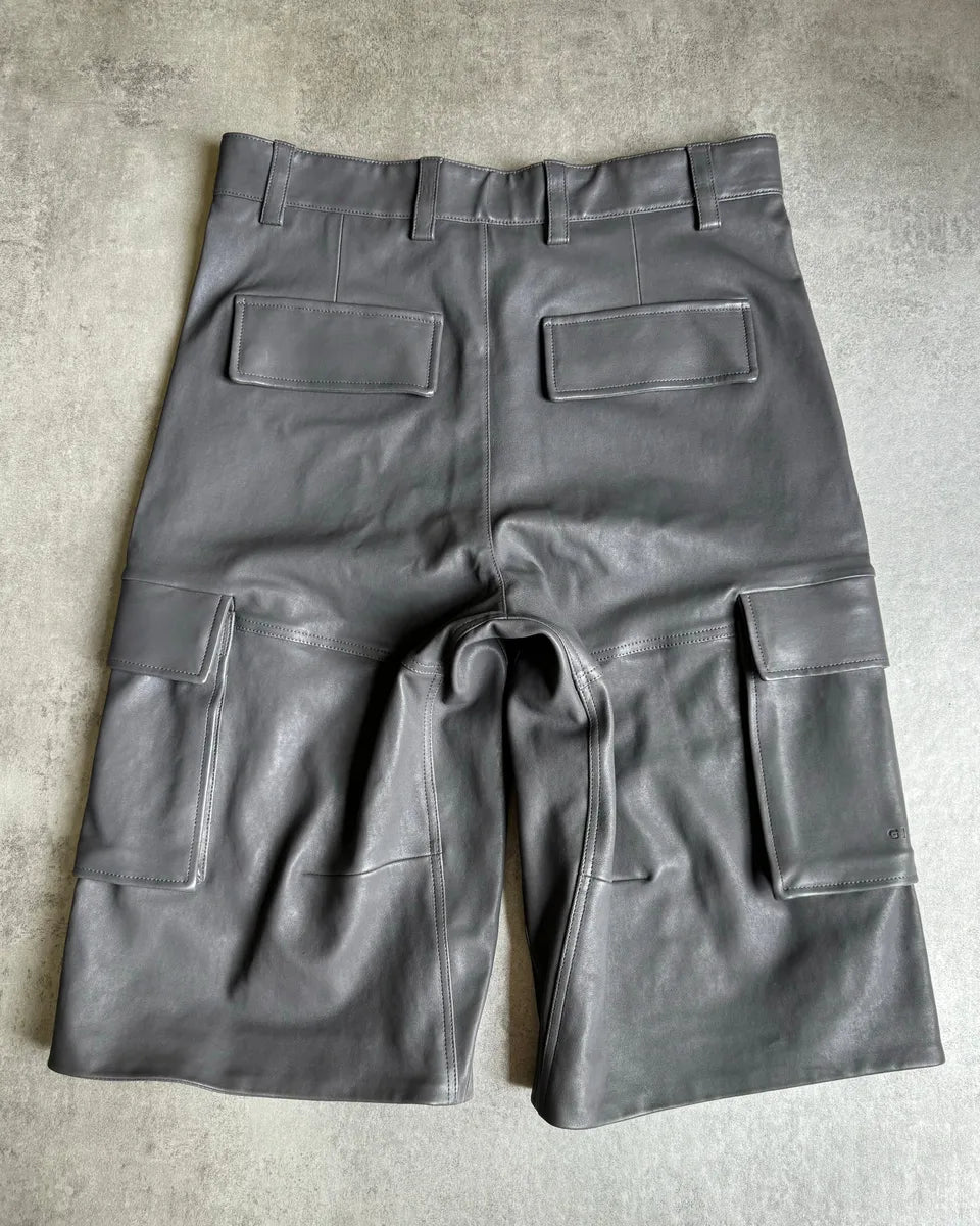SS2023 Givenchy 1/1 Sample Grey Leather Brut Cargo Shorts qbvdEHt 1