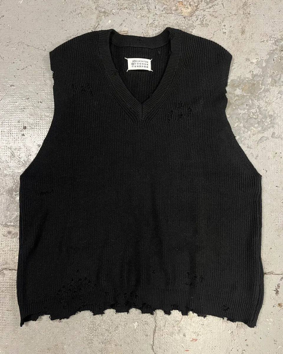 SS2023 Maison Margiela Distressed V Neck Black Sweater AfWBkxS 0