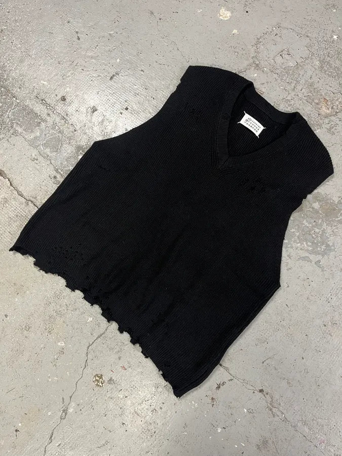 SS2023 Maison Margiela Distressed V Neck Black Sweater AfWBkxS 2