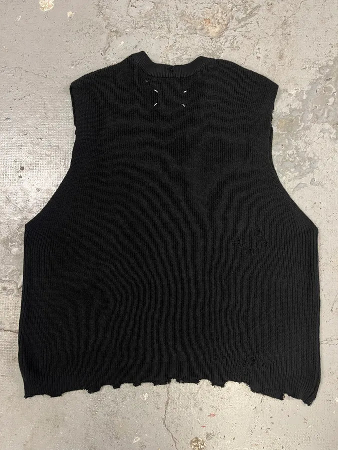 SS2023 Maison Margiela Distressed V Neck Black Sweater AfWBkxS 3