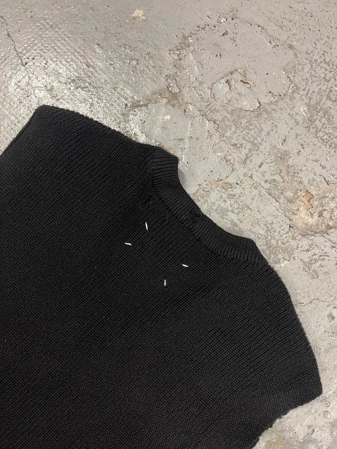SS2023 Maison Margiela Distressed V Neck Black Sweater AfWBkxS 5
