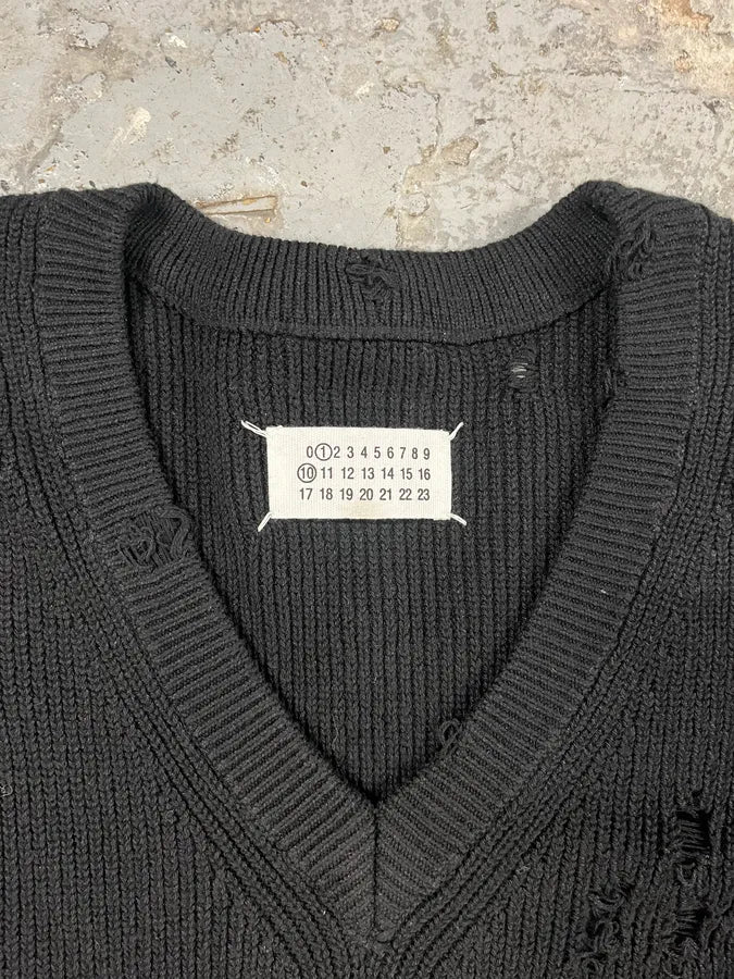 SS2023 Maison Margiela Distressed V Neck Black Sweater AfWBkxS 6