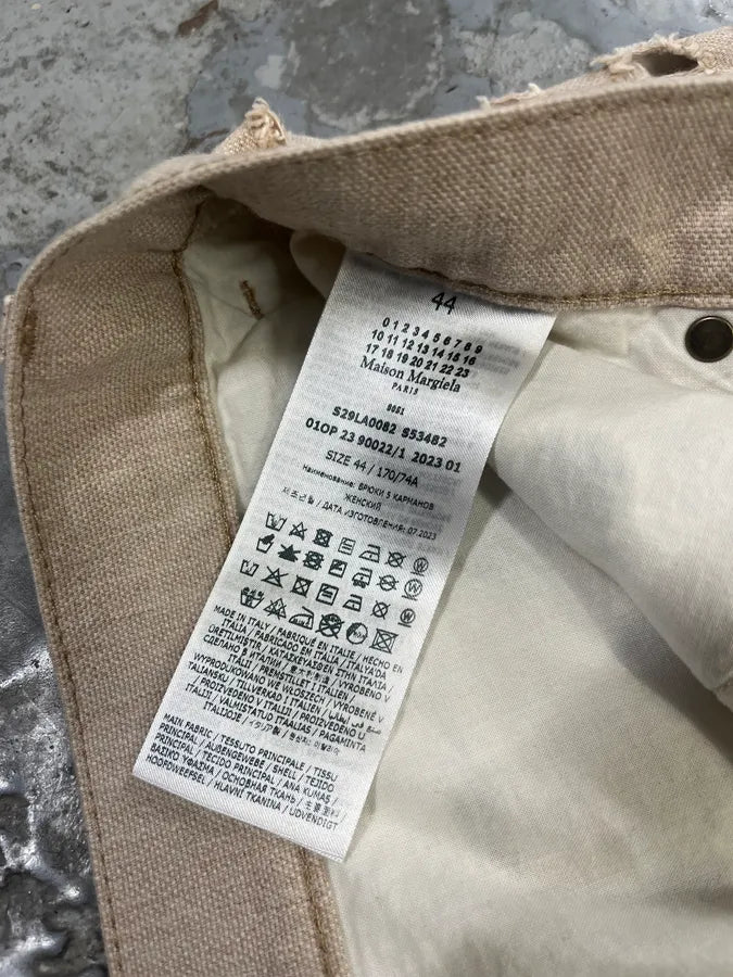 SS2023 Maison Margiela Holes Destroyed Beige Denim Jeans LljRunm 12