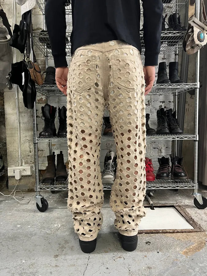 SS2023 Maison Margiela Holes Destroyed Beige Denim Jeans LljRunm 2