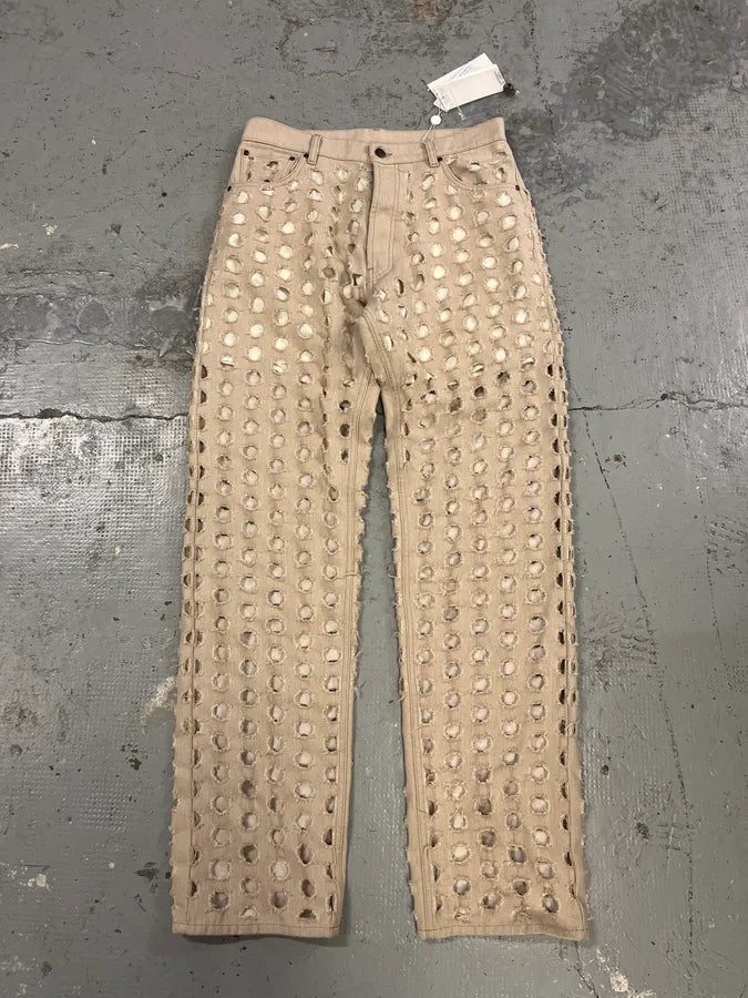 SS2023 Maison Margiela Holes Destroyed Beige Denim Jeans LljRunm 3
