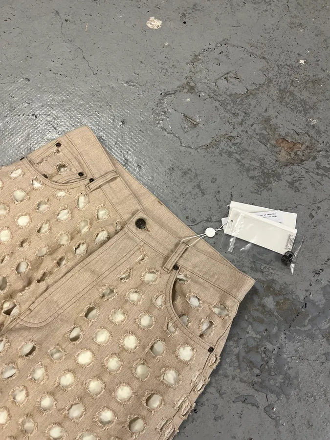 SS2023 Maison Margiela Holes Destroyed Beige Denim Jeans LljRunm 4