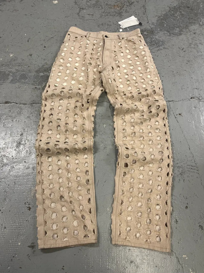 SS2023 Maison Margiela Holes Destroyed Beige Denim Jeans LljRunm 6
