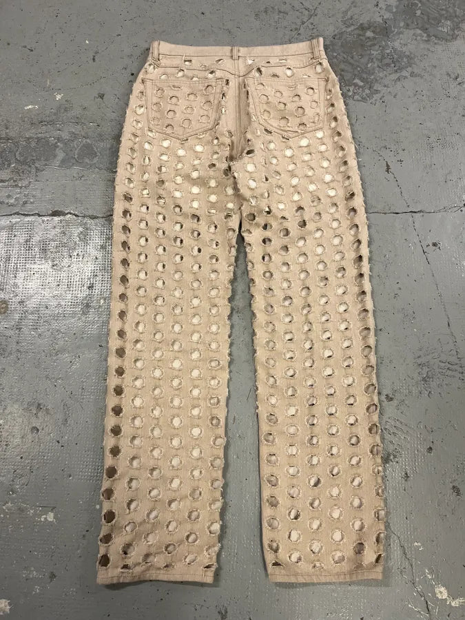 SS2023 Maison Margiela Holes Destroyed Beige Denim Jeans LljRunm 7