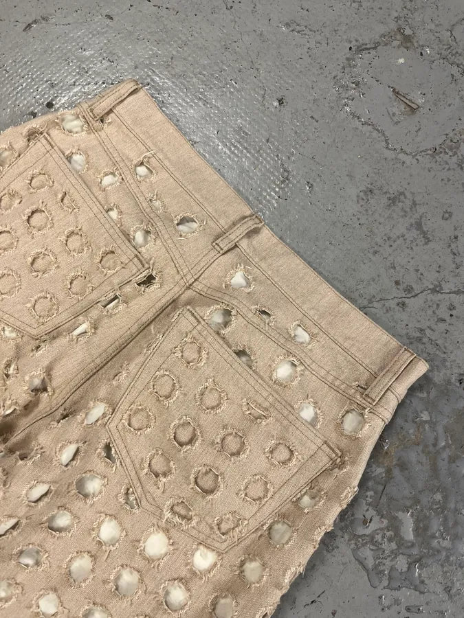 SS2023 Maison Margiela Holes Destroyed Beige Denim Jeans LljRunm 9