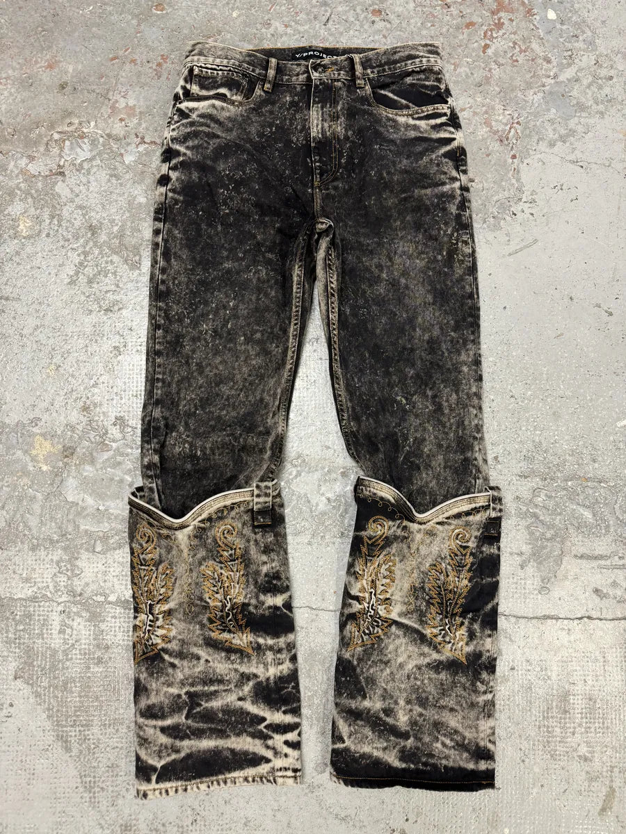 SS2023 Y/Project Black Acid Grey Wash Cowboy Astro Cavalier Jeans USejtWt 0