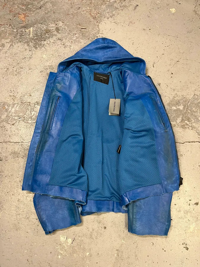 SS2024 Balenciaga Futuristic Armor Blue Leather Jacket MpNWeXC 11
