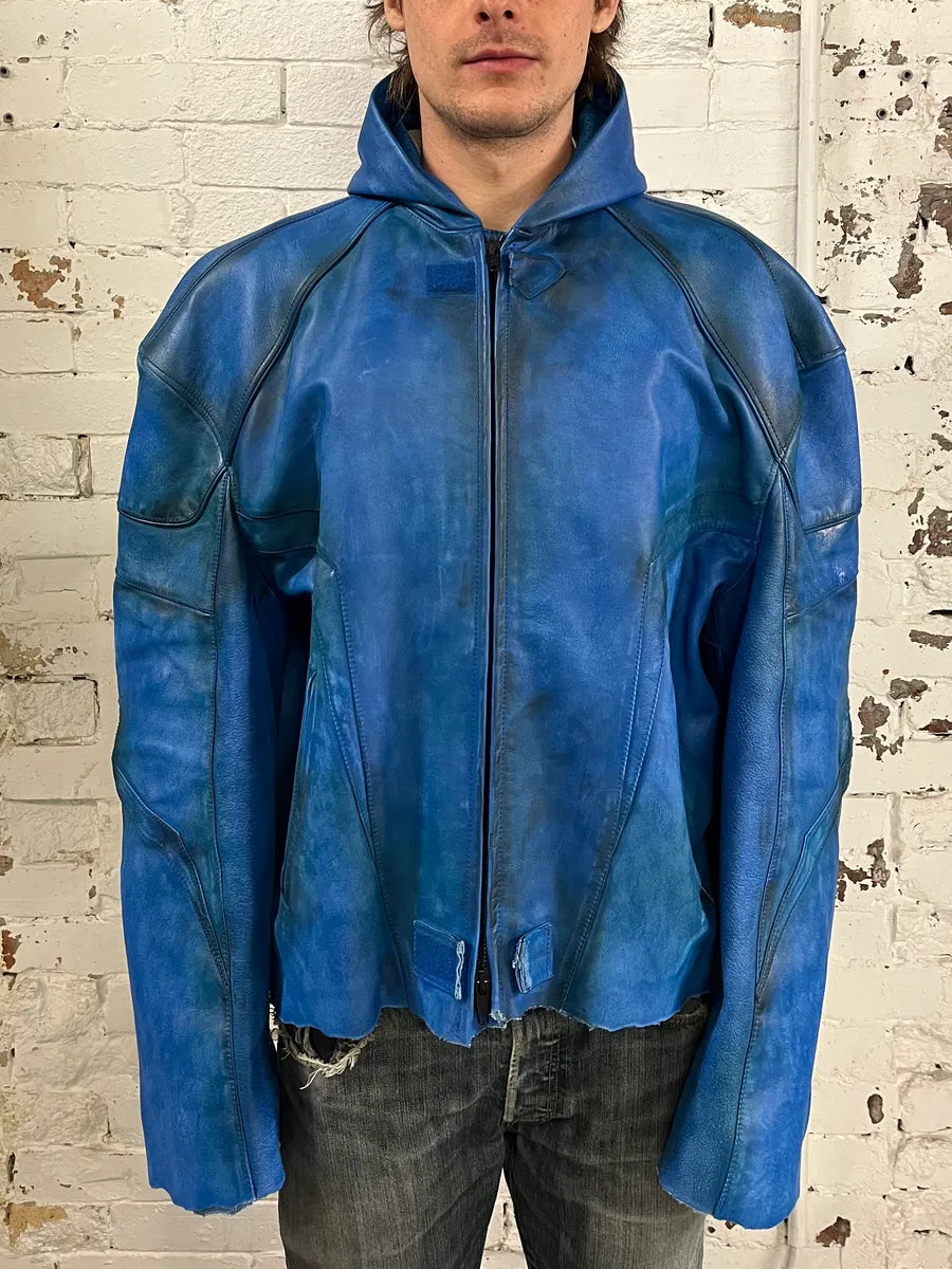 SS2024 Balenciaga Futuristic Armor Blue Leather Jacket MpNWeXC 2