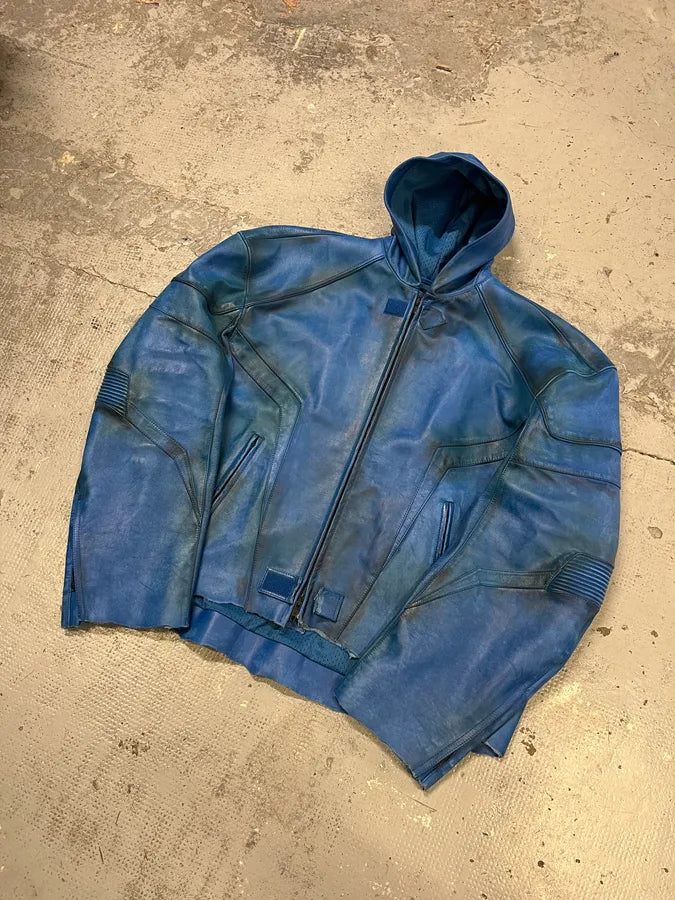 SS2024 Balenciaga Futuristic Armor Blue Leather Jacket MpNWeXC 4