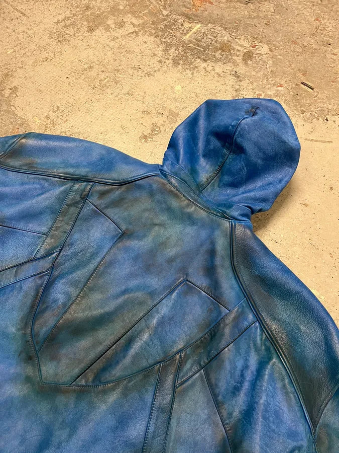 SS2024 Balenciaga Futuristic Armor Blue Leather Jacket MpNWeXC 9