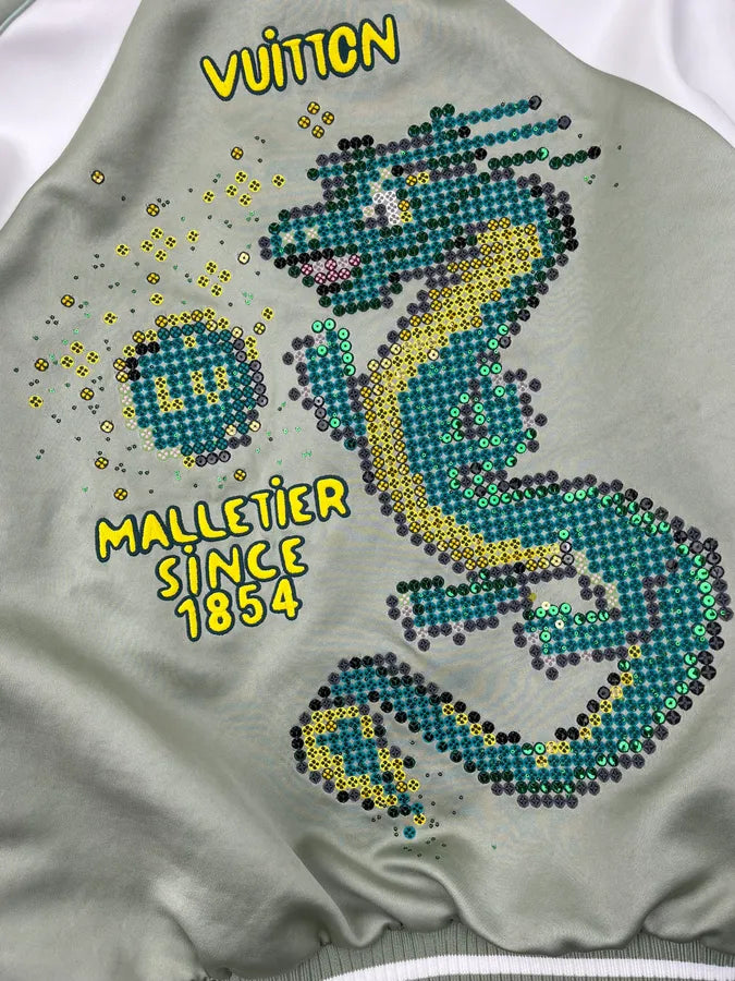 SS2024 Louis Vuitton Jade Green Dragon Light Varsity Jacket YKGmifn 7