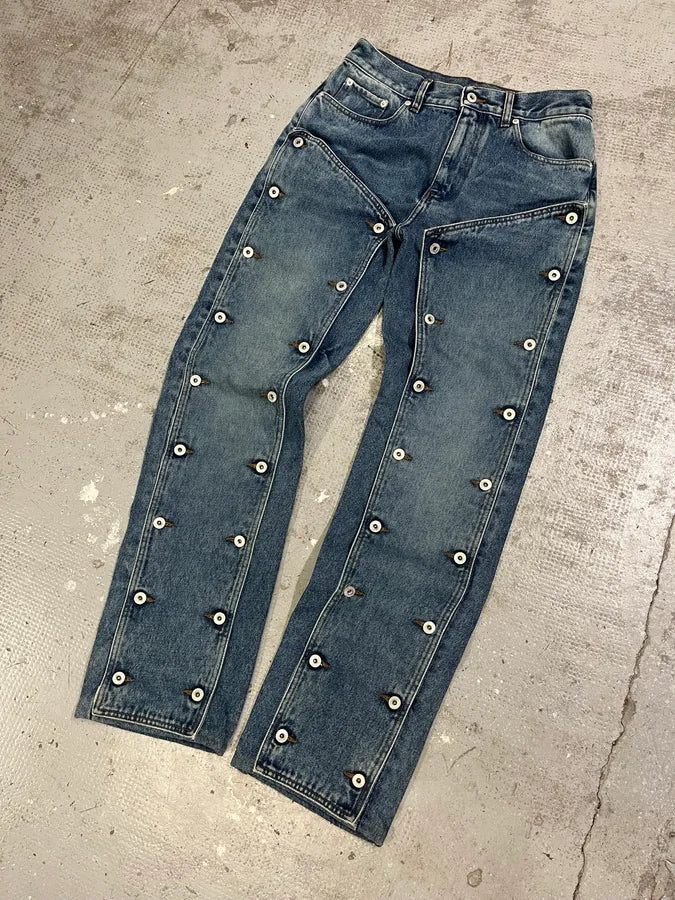 SS2025 Y/Project Blue Detachable Buttoned Carpenter Denim Jeans (M) DJiFsxn 4