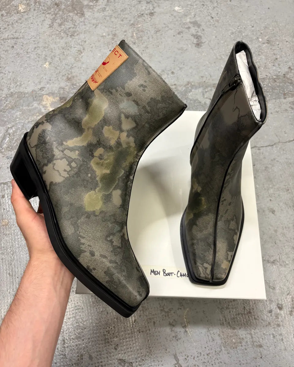SS2025 Y/Project Camo Leather Ankle Boots wHHsFCK 0