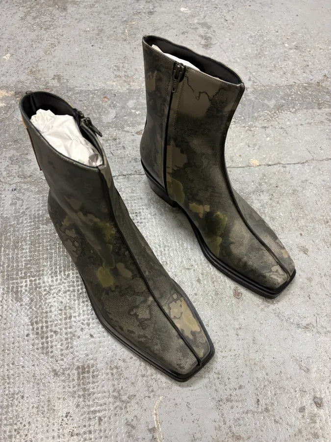 SS2025 Y/Project Camo Leather Ankle Boots wHHsFCK 3