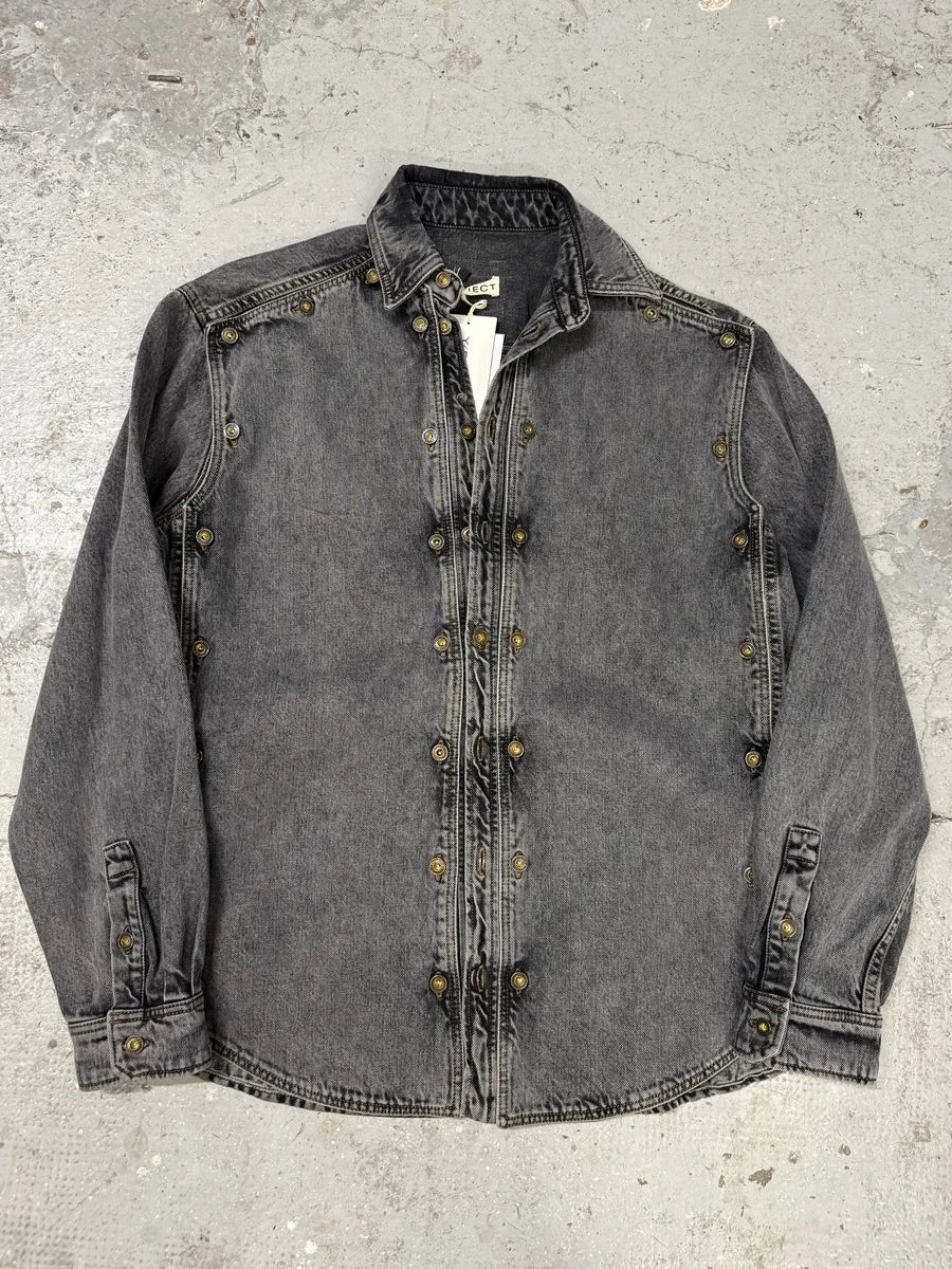 SS2025 Y/Project Grey Denim Layered Buttoned Shirt (M/L) BmXrjZd 0