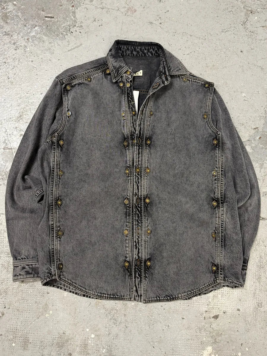 SS2025 Y/Project Grey Denim Layered Buttoned Shirt (M/L) BmXrjZd 4