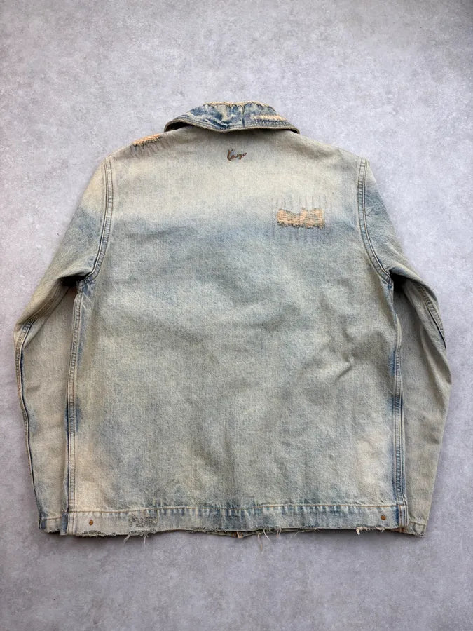 SS2026 Kenzo Blue Distressed Mao Denim Jacket oqkZpyV 5