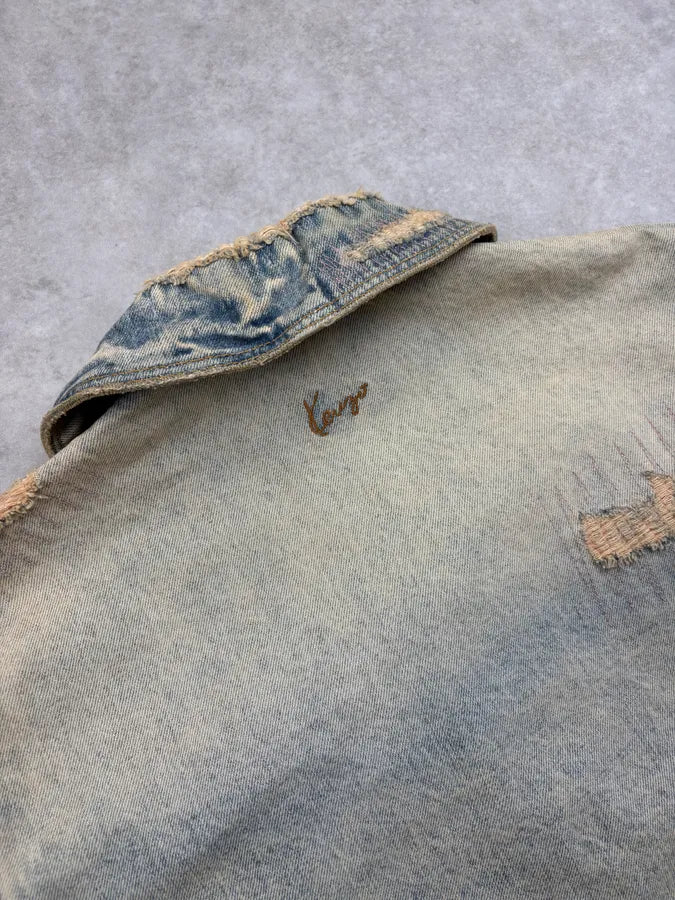 SS2026 Kenzo Blue Distressed Mao Denim Jacket oqkZpyV 8