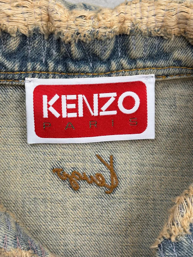 SS2026 Kenzo Blue Distressed Mao Denim Jacket oqkZpyV 9