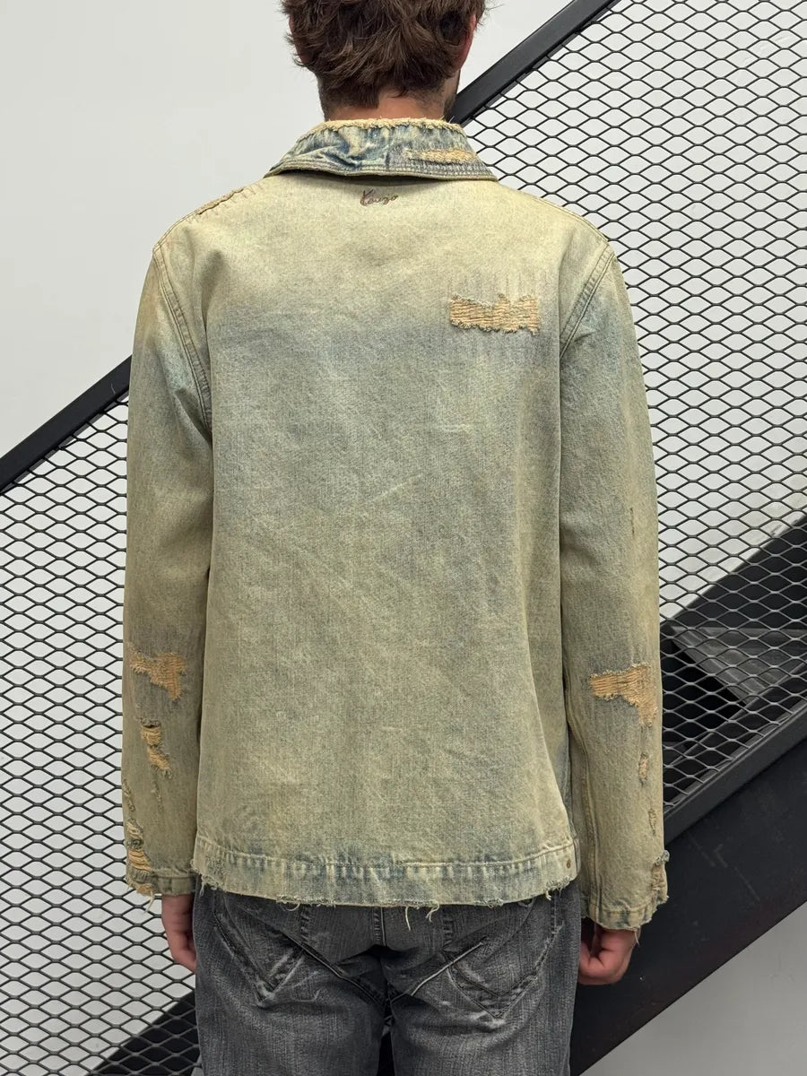 SS2026 Kenzo Blue Distressed Mao Denim Jacket oqkZpyV 2