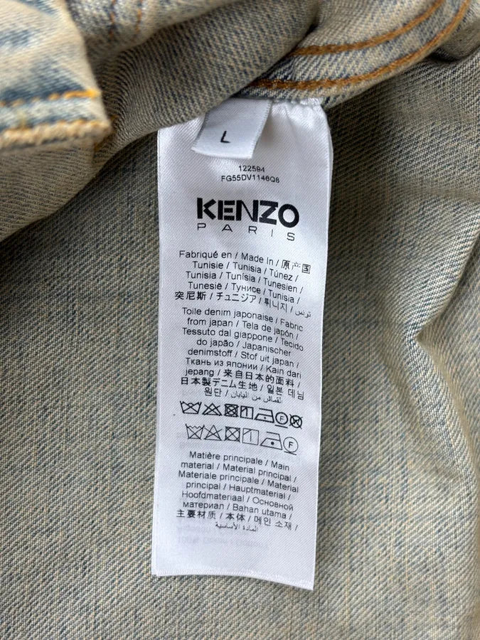 SS2026 Kenzo Blue Distressed Mao Denim Jacket oqkZpyV 10