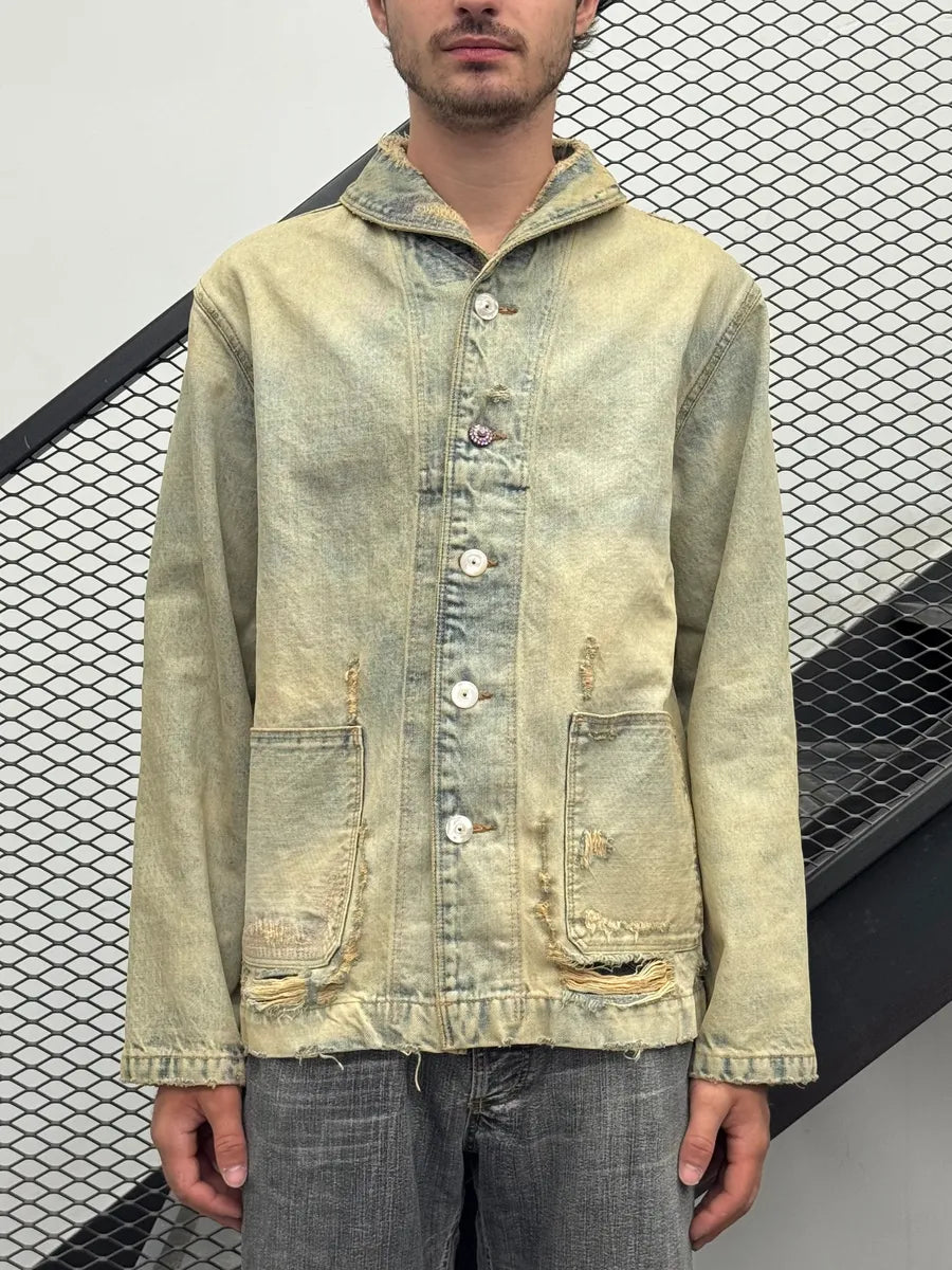 SS2026 Kenzo Blue Distressed Mao Denim Jacket oqkZpyV 1