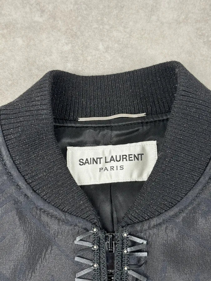 SS2021 Saint Laurent Black Nylon Ruched Zip Bomber Jacket xPymyat 9