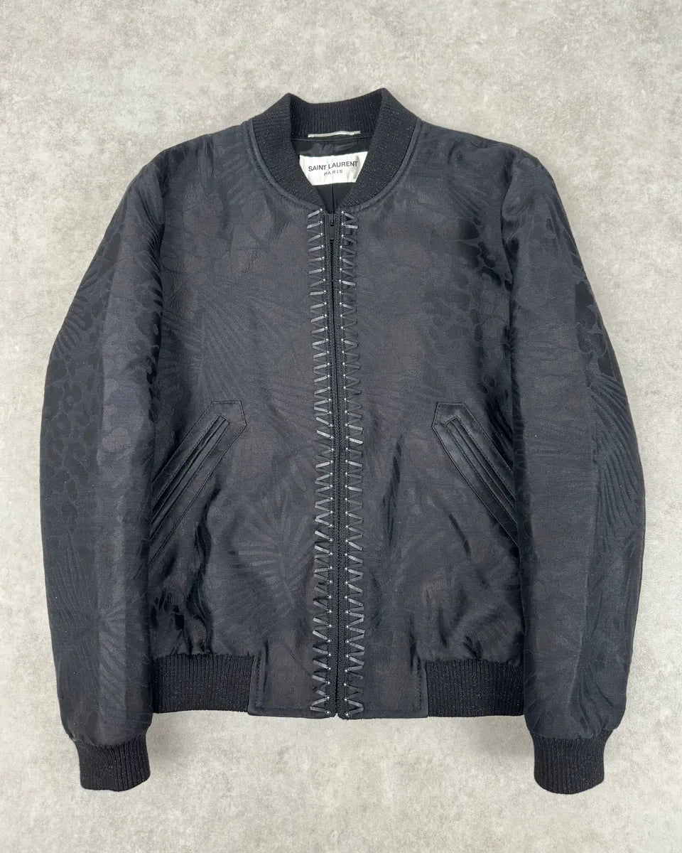 SS2021 Saint Laurent Black Nylon Ruched Zip Bomber Jacket xPymyat 0
