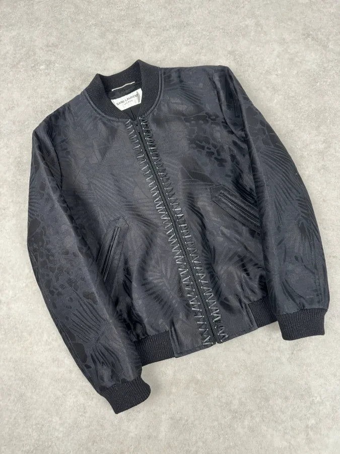 SS2021 Saint Laurent Black Nylon Ruched Zip Bomber Jacket xPymyat 3