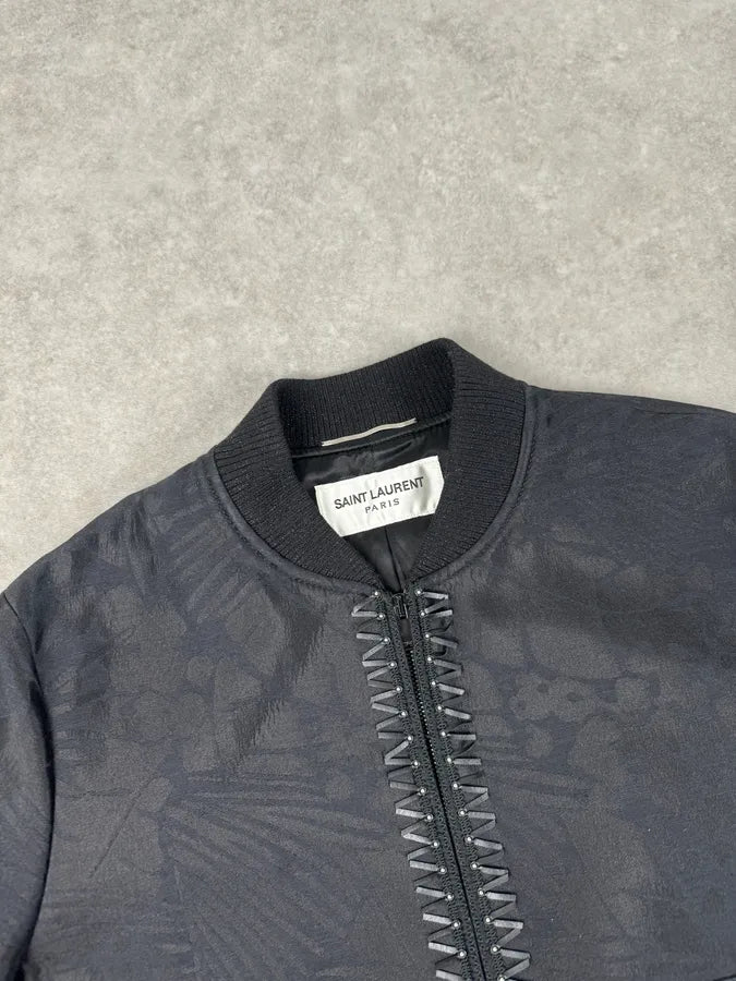 SS2021 Saint Laurent Black Nylon Ruched Zip Bomber Jacket xPymyat 4